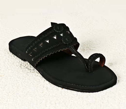 PREET KAUR Black Faux Leather Kolhapuri