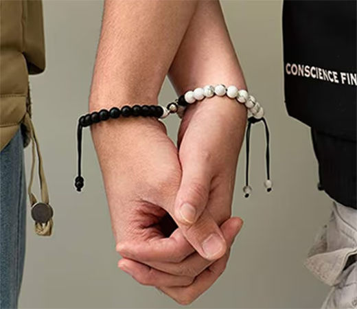 Yellow Chimes Unisex Black White Rhodium-Plated Couple Magnetic Bracelets