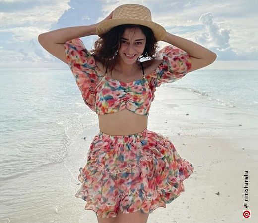 Ananya Panday wearing a floral co-ord set and hat