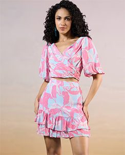 RSVP by Nykaa Fashion Multicolor Leaf Printed Tiered Skirt Co-Ord