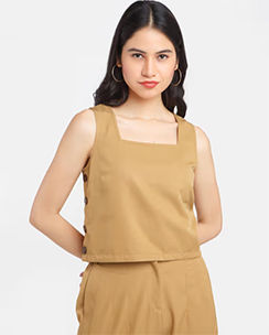 Zink London Womens Brown Solid Crop Top

