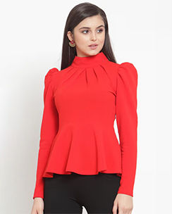 KASSUALLY Red High Neck Peplum Top
