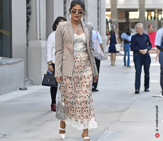 Priyanka Chopra wearing a skirt with a blazer