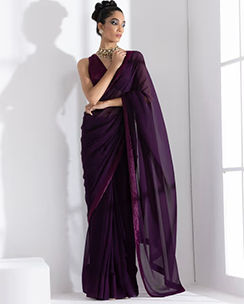 Swtantra Mood Violet Georgette Saree with Unstitched Blouse