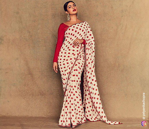 Priyanka Chopra in a polka dot red saree