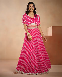 Rangeen Gypsy Fuchsia Zari Work Blouson, inner & Skirt GGLEH56 (Set of 3)