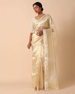  KALKI FASHION Elegant Gold Tissue Silk Saree with Unstitched Blouse
