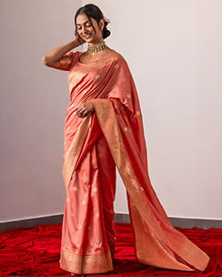 Triyah Koyal Pink & Gold Soft Silk Saree
