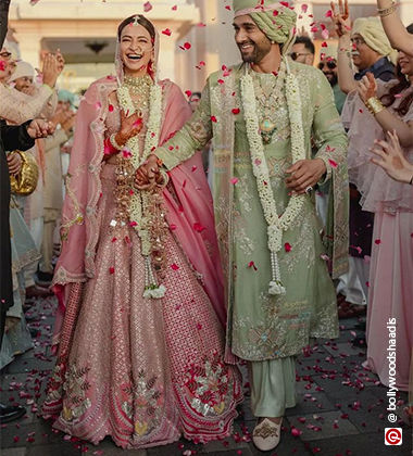 kriti kharabanda in a pink lehenga