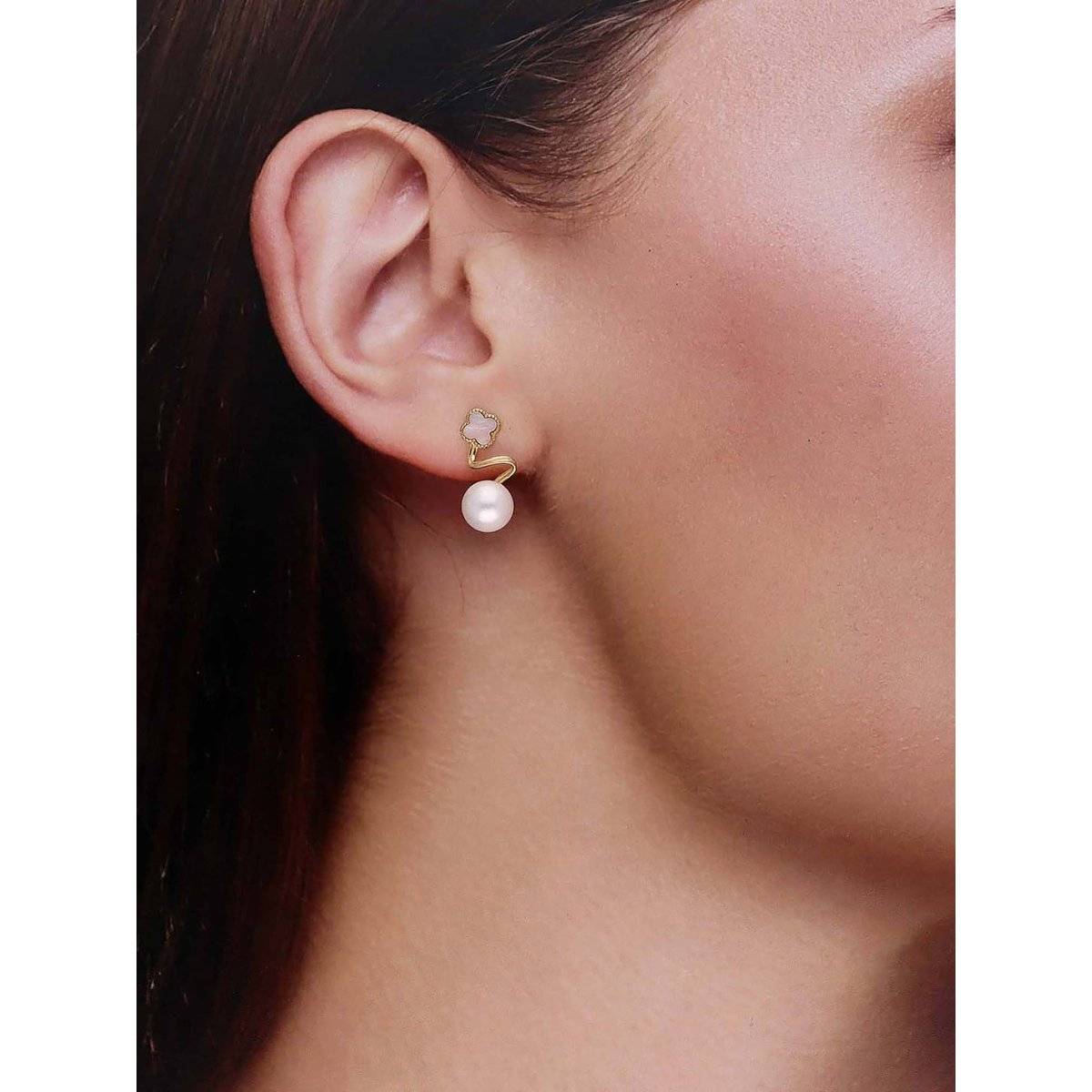 Kai Jewel Sterling Pink Pearl Clover Drop Earrings