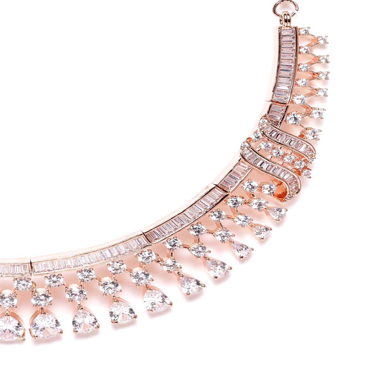 Priyaasi Women American Diamond Rose Gold-Polished Jewellery Set