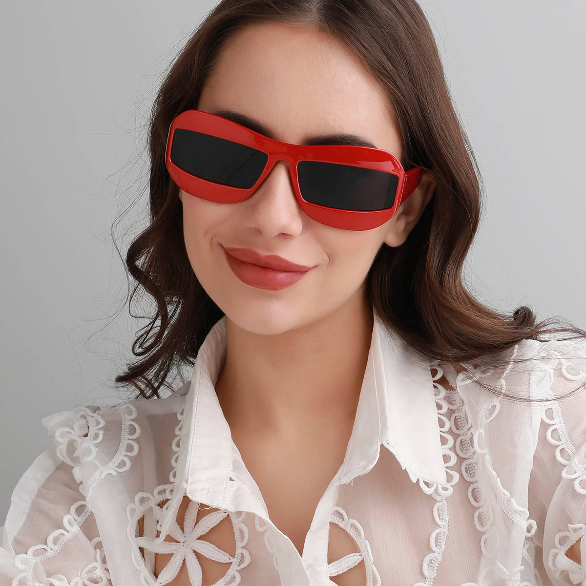 Haute Sauce Solid Rectangular Sunglasses-Red (60)