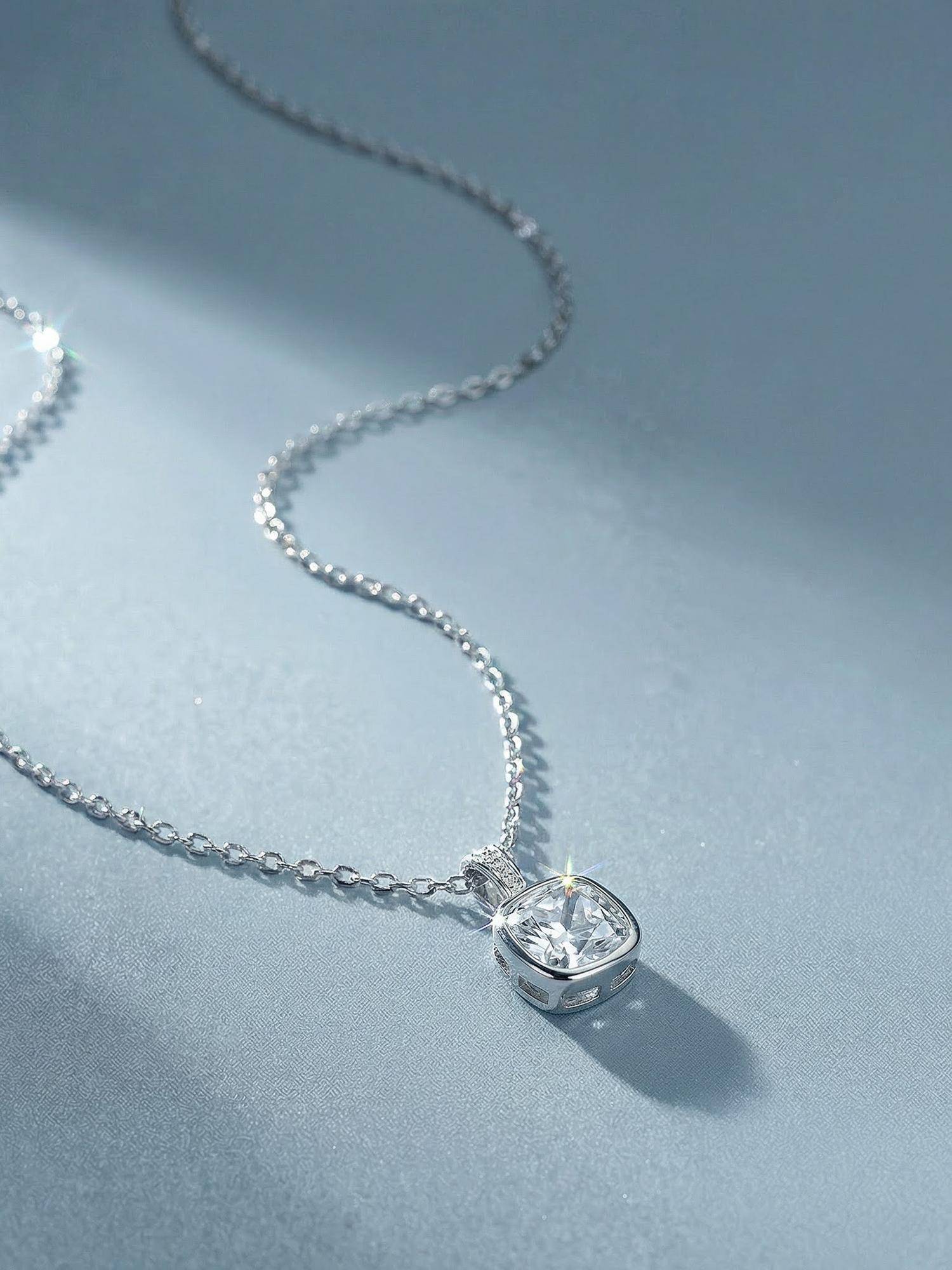 Palmonas Cushion Solitaire 925 Sterling Silver Necklace for Women