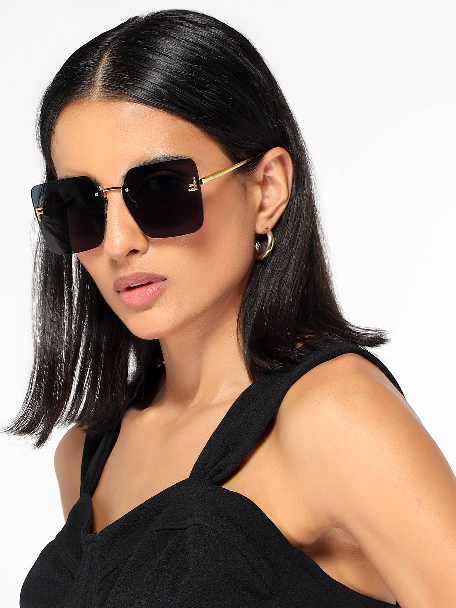 HASHTAG EYEWEAR Women Square Black Sunglass-RL-190722-BLK (54)