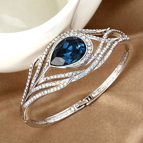 Buy Yellow Chimes Silver Toned Crystal Blue Peacock Feather