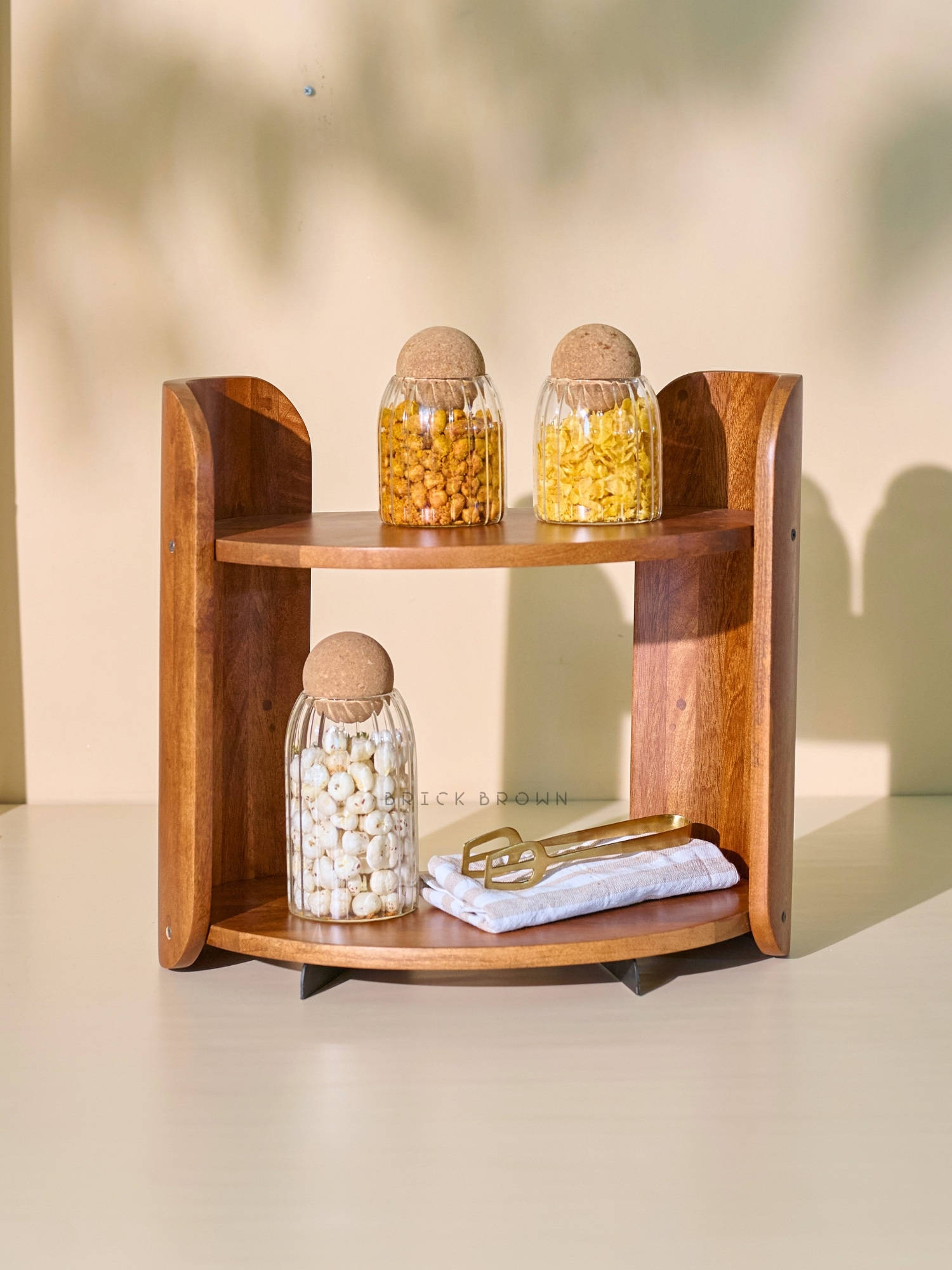 Brick Brown 2 Tier Brown Wing Organizer Wooden Spice Rack