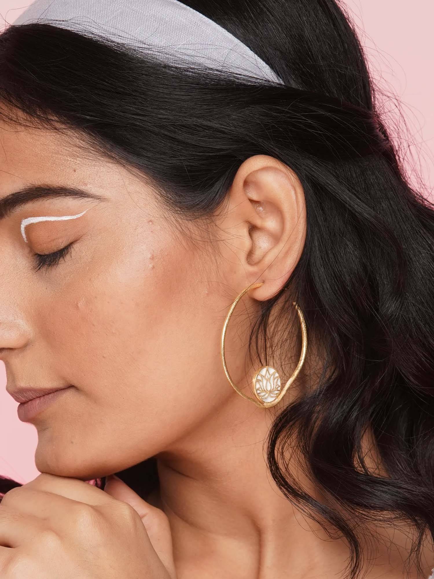 BaalaJewels White Minimal Lotus Hoops