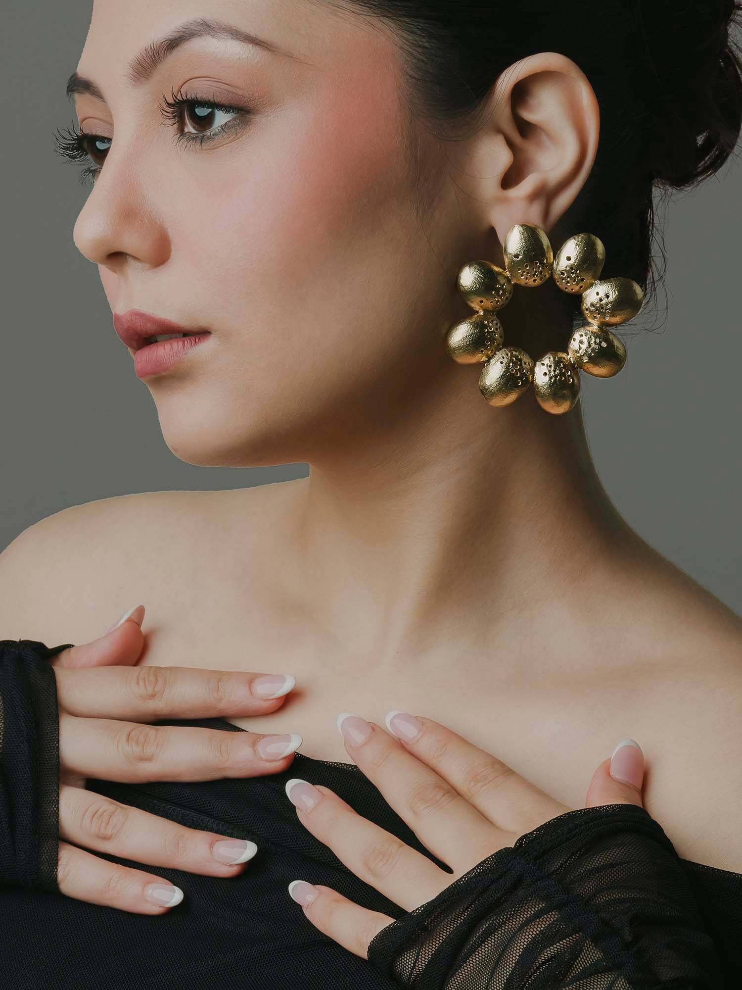 BaalaJewels Gold Leafy Floral Earrings