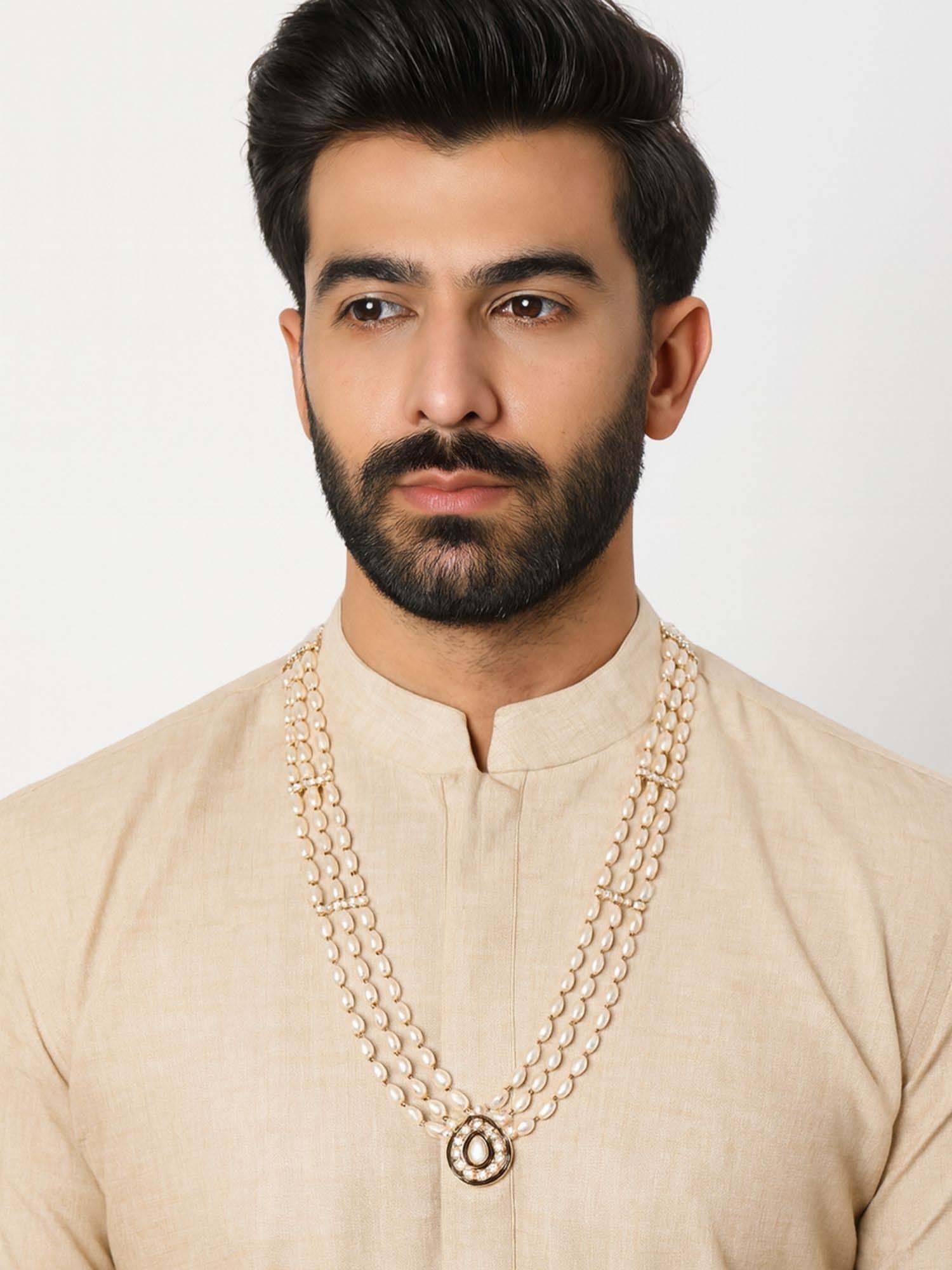 I Jewels Gold Plated Multi Layered White And Maroon Beaded Necklace