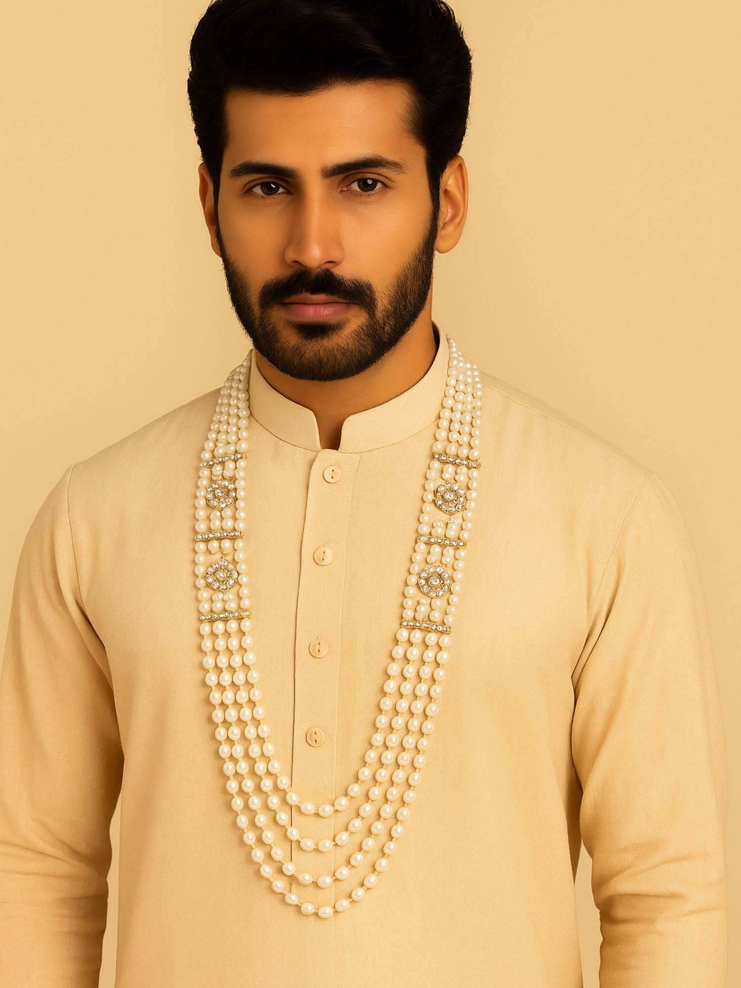 I Jewels Gold Plated White Multi Layered Necklace