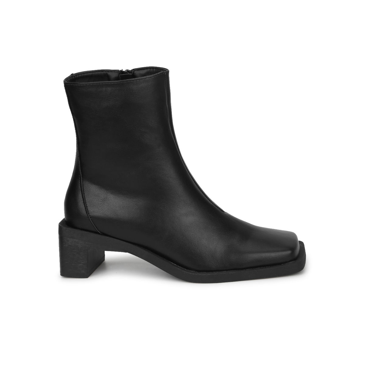 Black square toe block heel ankle boot deals