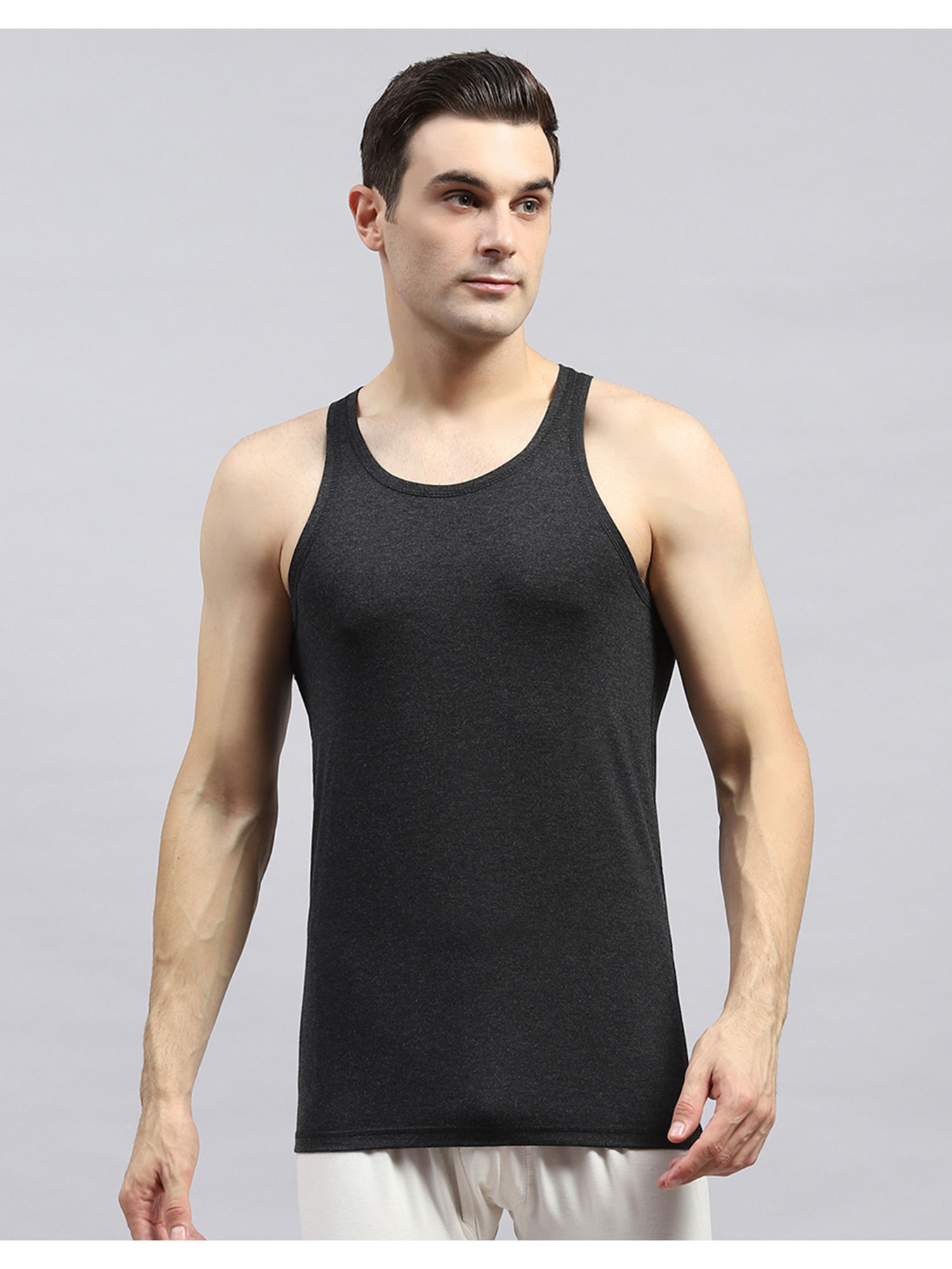 Buy Monte Carlo Mens Solid Black Round Neck Sleeveless Thermal Top