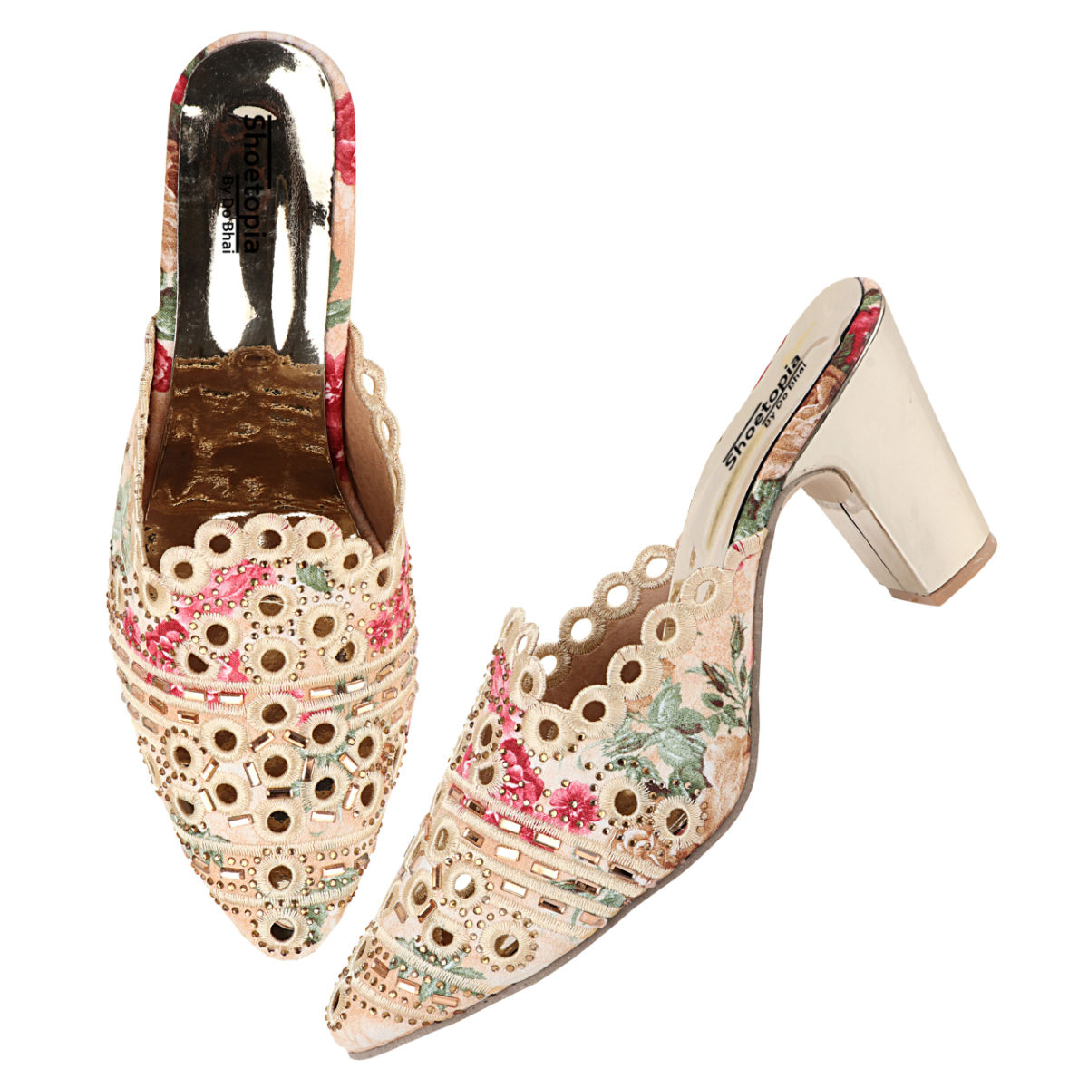 Buy Shoetopia Women Cream Colour Ethnic Wear Mules Heels Online