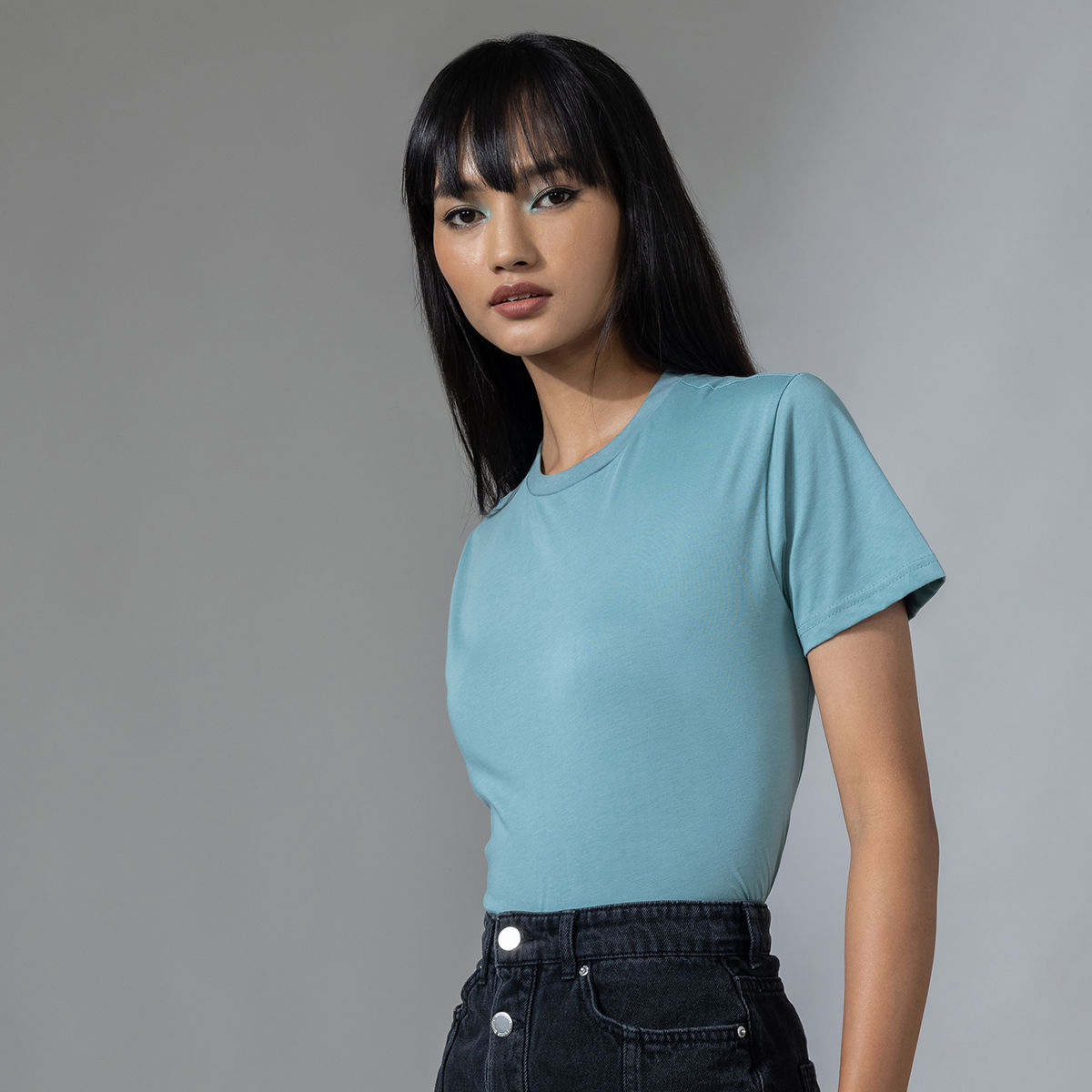 Twenty Dresses By Nykaa Fashion Aqua Live In The Basic Tshirt Blue
