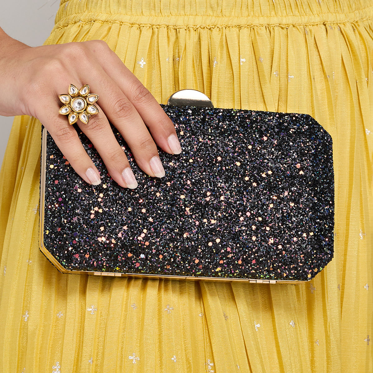 Buy Azai by Nykaa Fashion Black Textured Rainbow Shimmer Blingy Rectangular Party Clutch Online