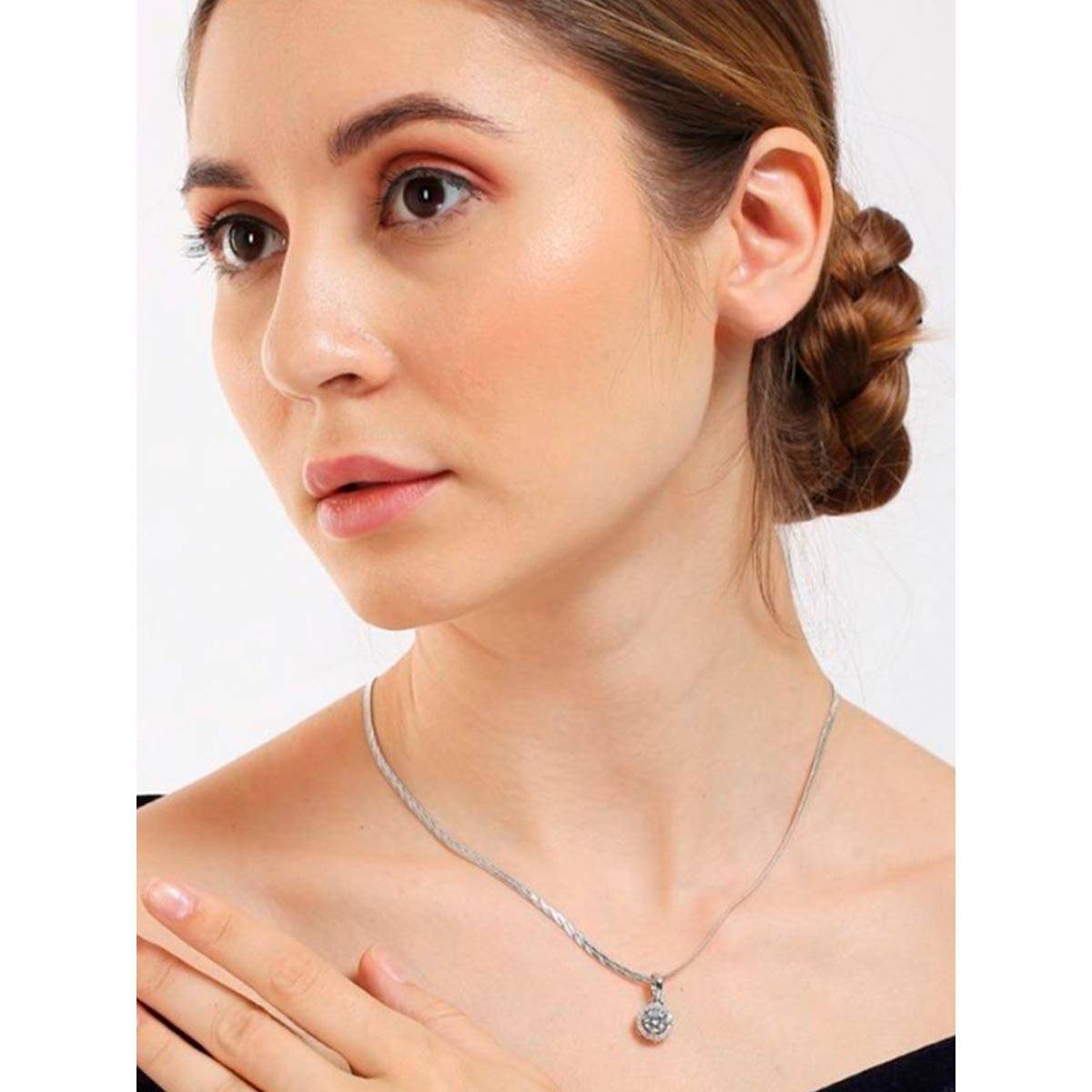 Fabula Silver Anti Tarnish Solitaire Cubic Zirconia Pendant Necklace