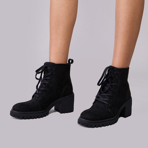 Twenty Dresses by Nykaa Fashion Black Textured Laced Up High Ankle Winter  Boots (EURO 36)