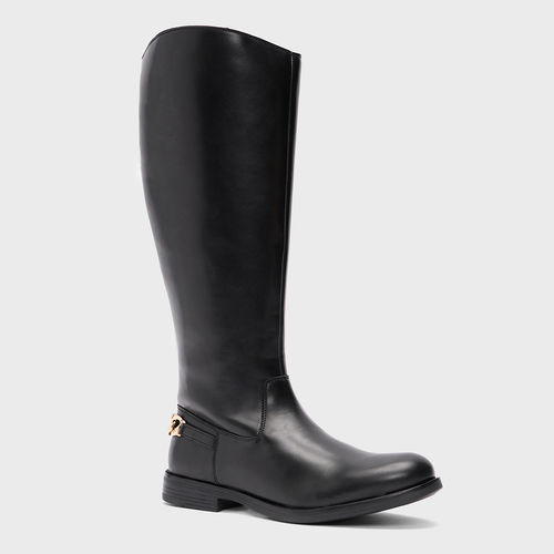 Twenty Dresses by Nykaa Fashion Black Solid Chain Link Calf Length Winter  Boots (EURO 38)