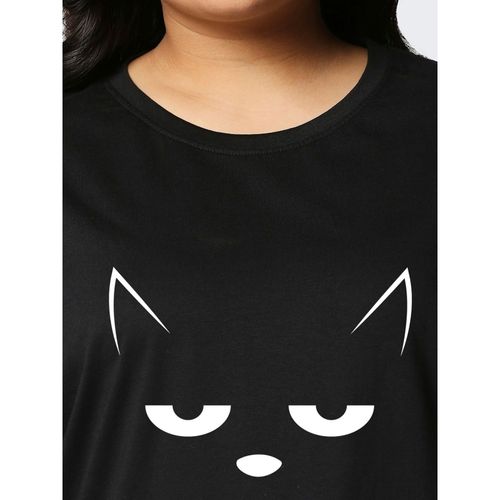 Buy Bewakoof Women's Black Whatever Cat Graphic Printed Plus Size
