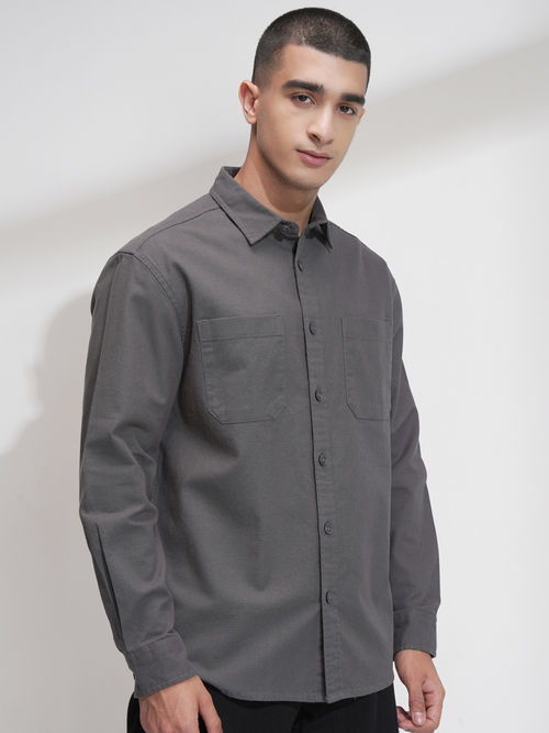 Buy HIGHLANDER Men Grey Relaxed Fit Solid Spread Collar Cotton Casual Shirt  Online