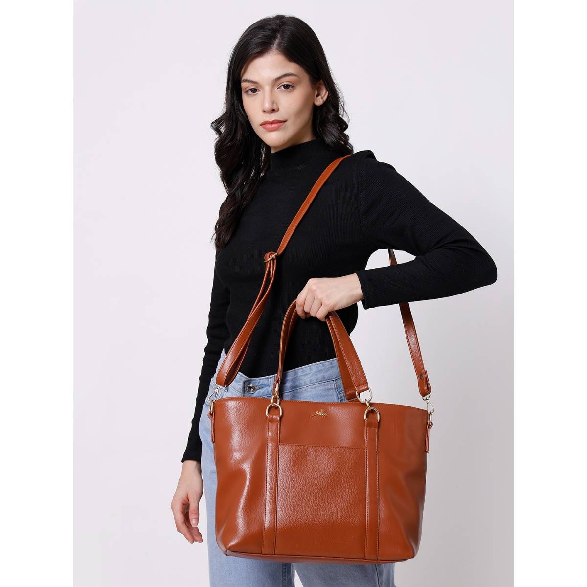 Yelloe Tan Synthetic Leather Shoulder Bag for Women
