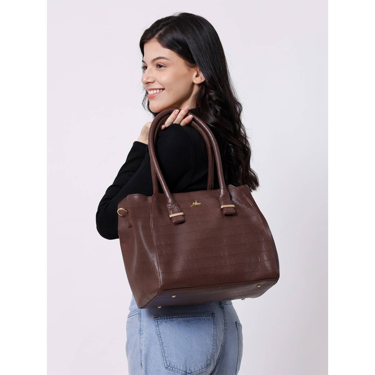 Yelloe Brown Pu Leather Solid Handbag for Women