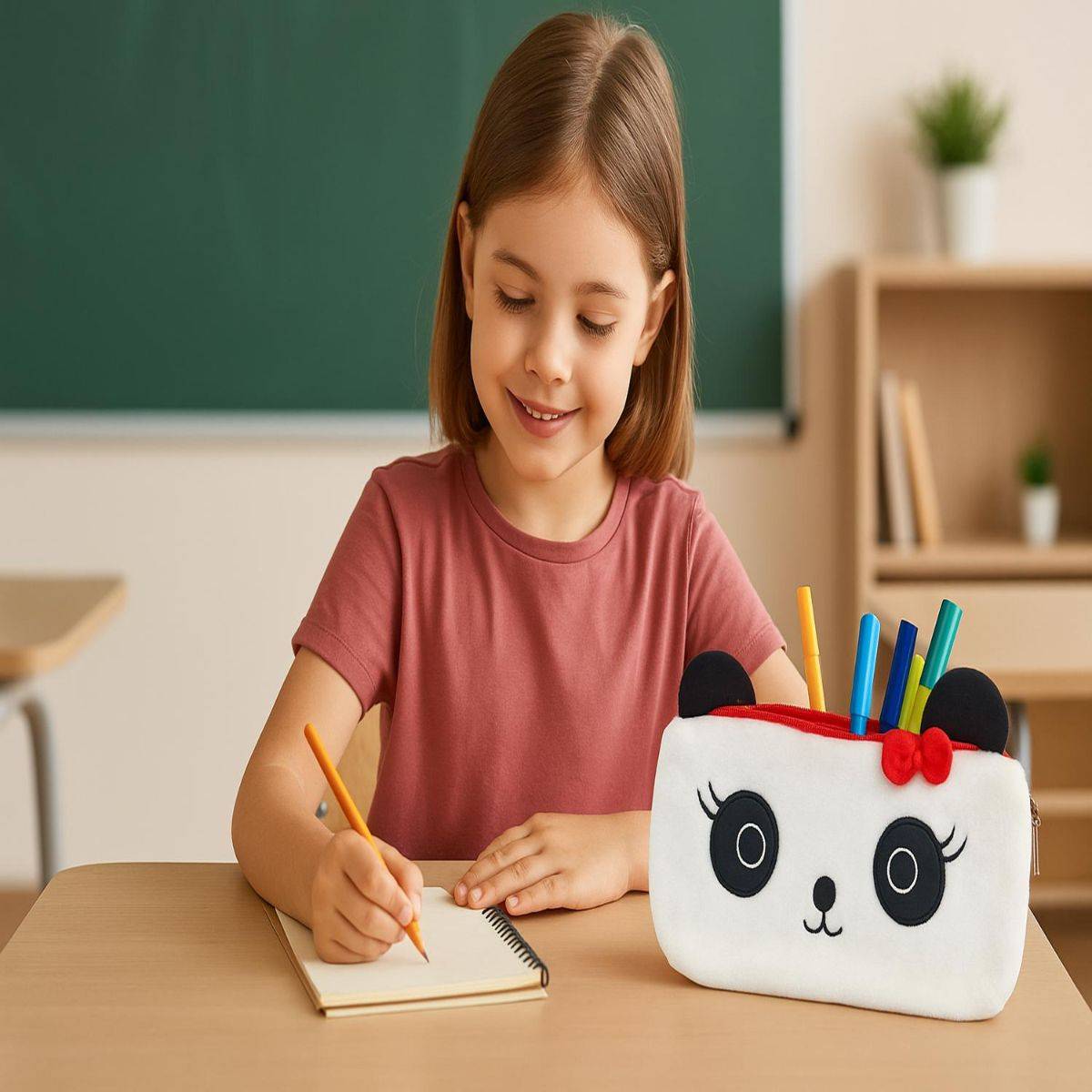 Awestuffs White Panda with Bow Pencil Pouch