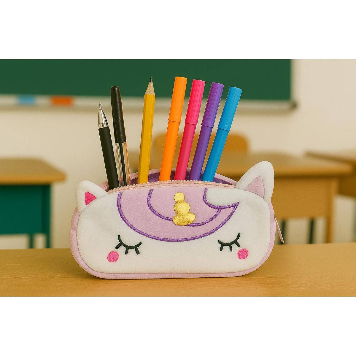 Awestuffs Purple Unicorn with Golden Horn Pencil Pouch