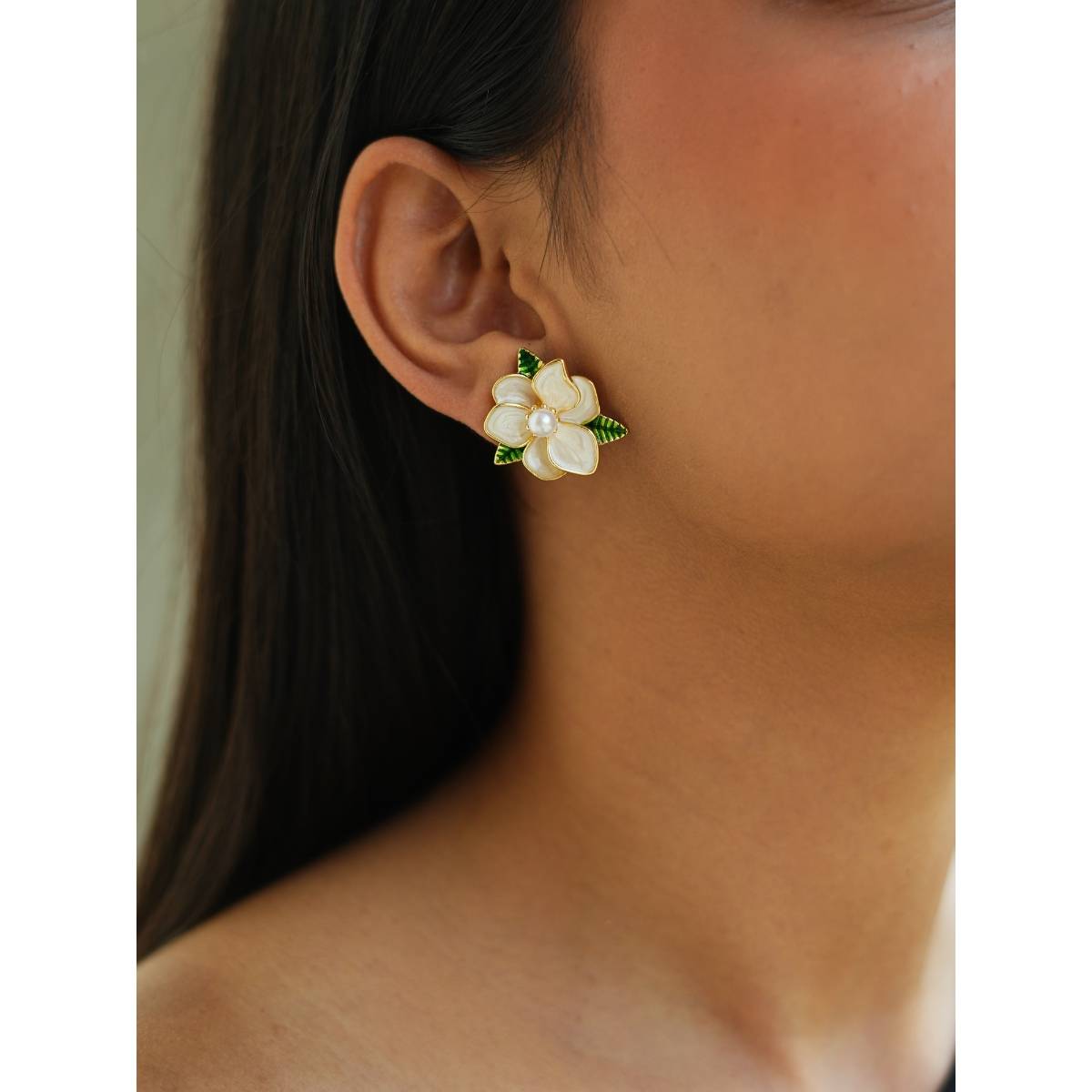 ISHKAARA Flower Pearl Stud Earrings for Women Western Party Wear Jewellery
