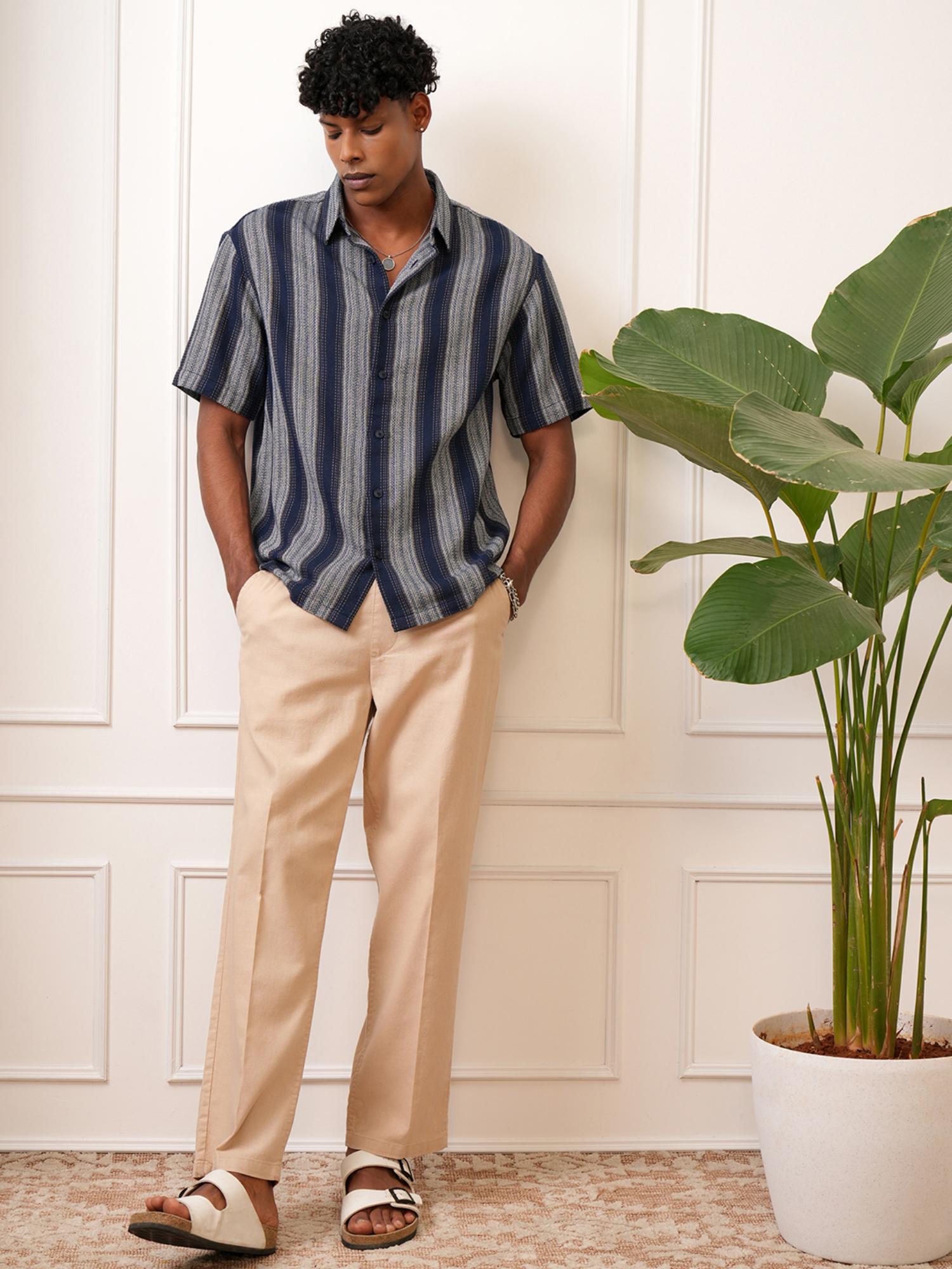 Buy LOCOMOTIVE Men Navy Blue Stripes Casual Shirt Online