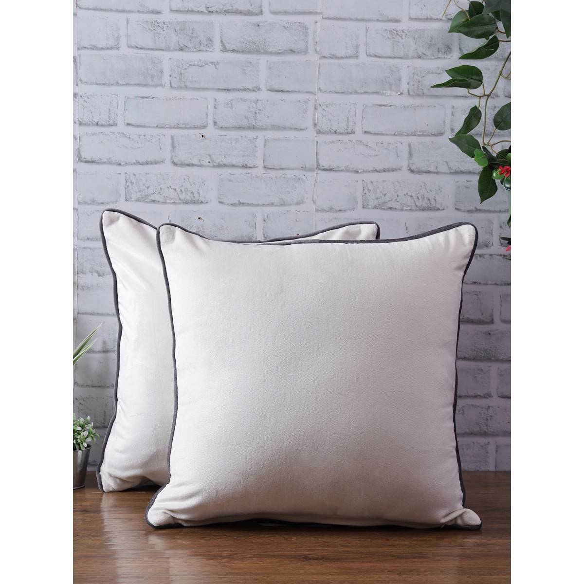 eyda Velvet Ivory Color Cushion Cover Set Of 2-18X18 Inch