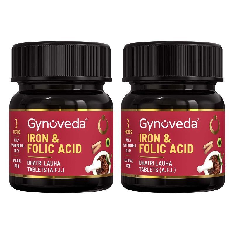 Gynoveda Ayurvedic Iron Folic Acid Supplement, Blood Builder For Hemoglobin Anemia & Pregnancy - Pack of 2