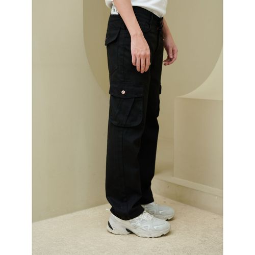 Off Duty India Black Baggy Men Cargo Jeans Black