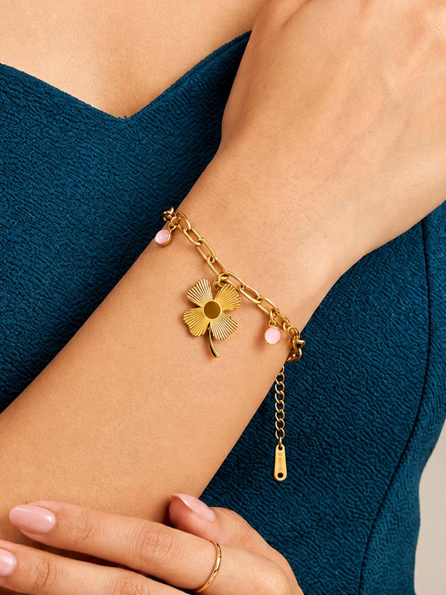 ARTKLIM Lucky Clover Charm Gold Chain Anti-Tarnish Bracelet