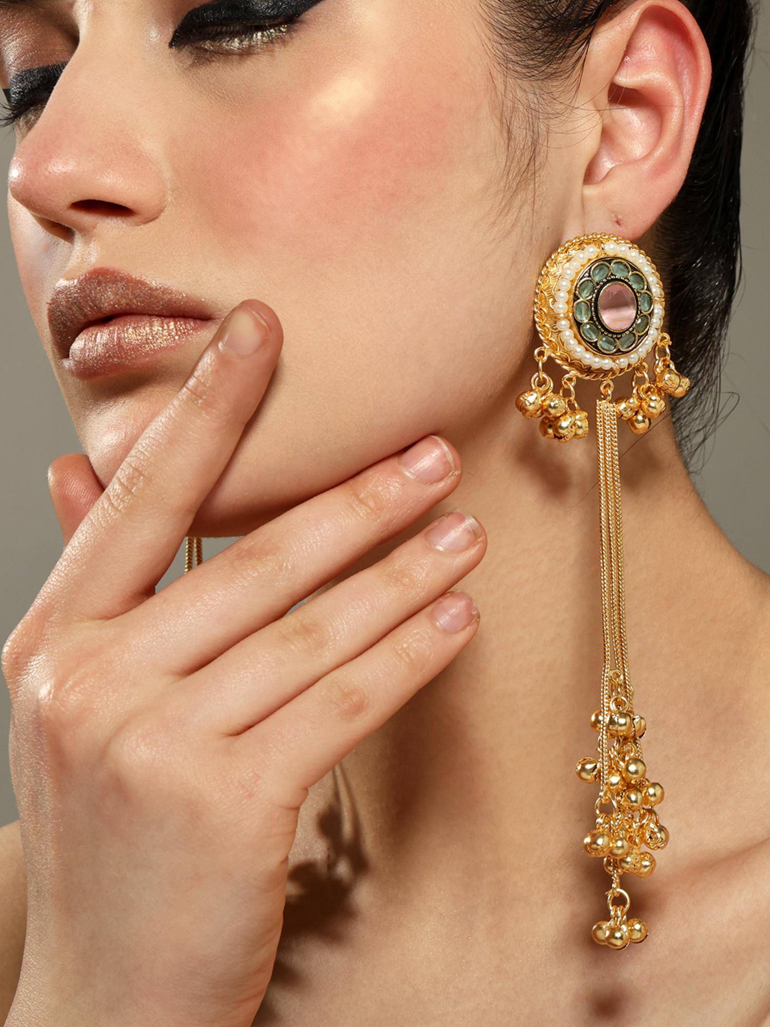 VENI Gold Plated Oxidised Drop Earrings