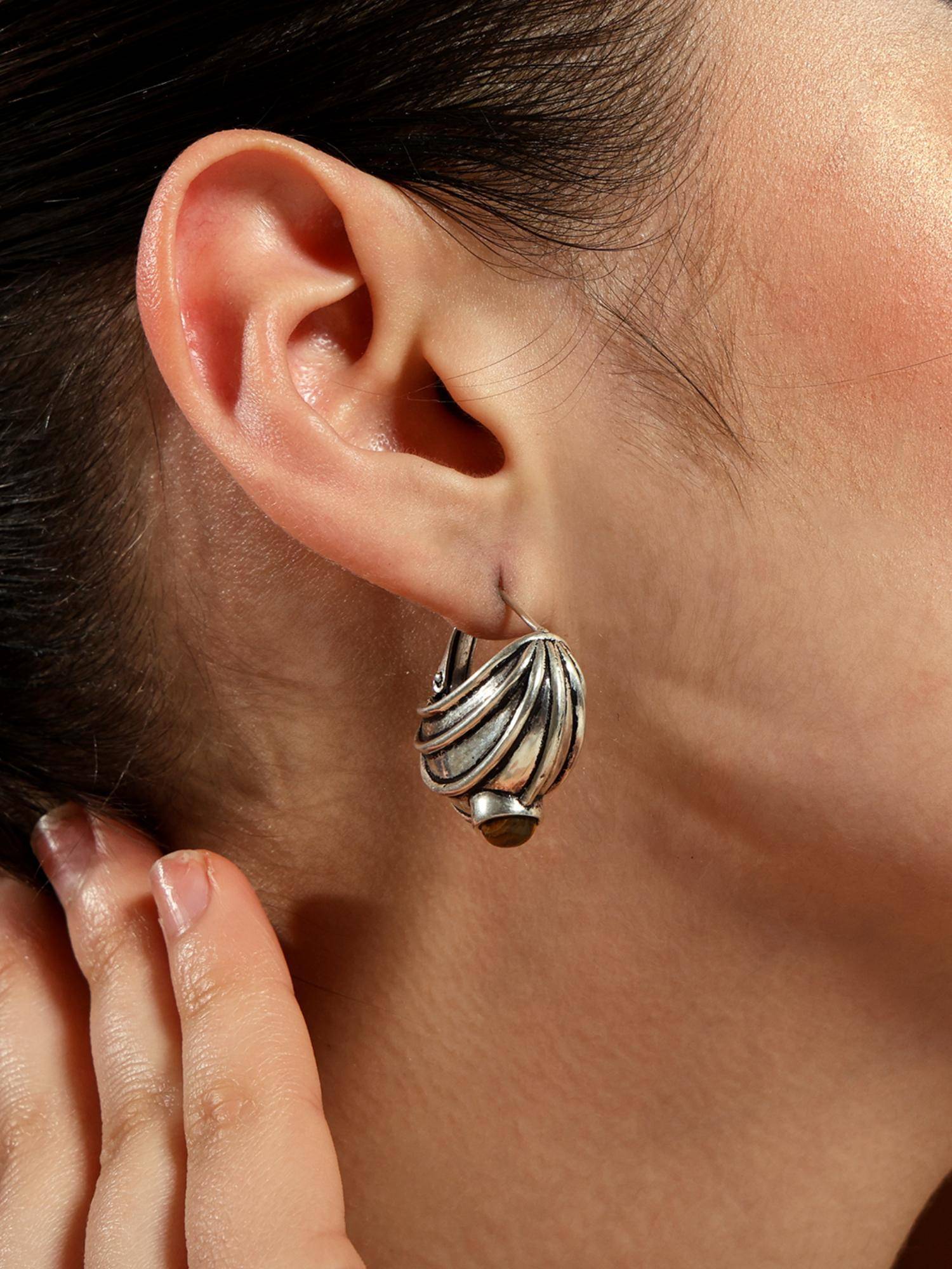 VENI Silver Plated Oxidised Hoop Earrings