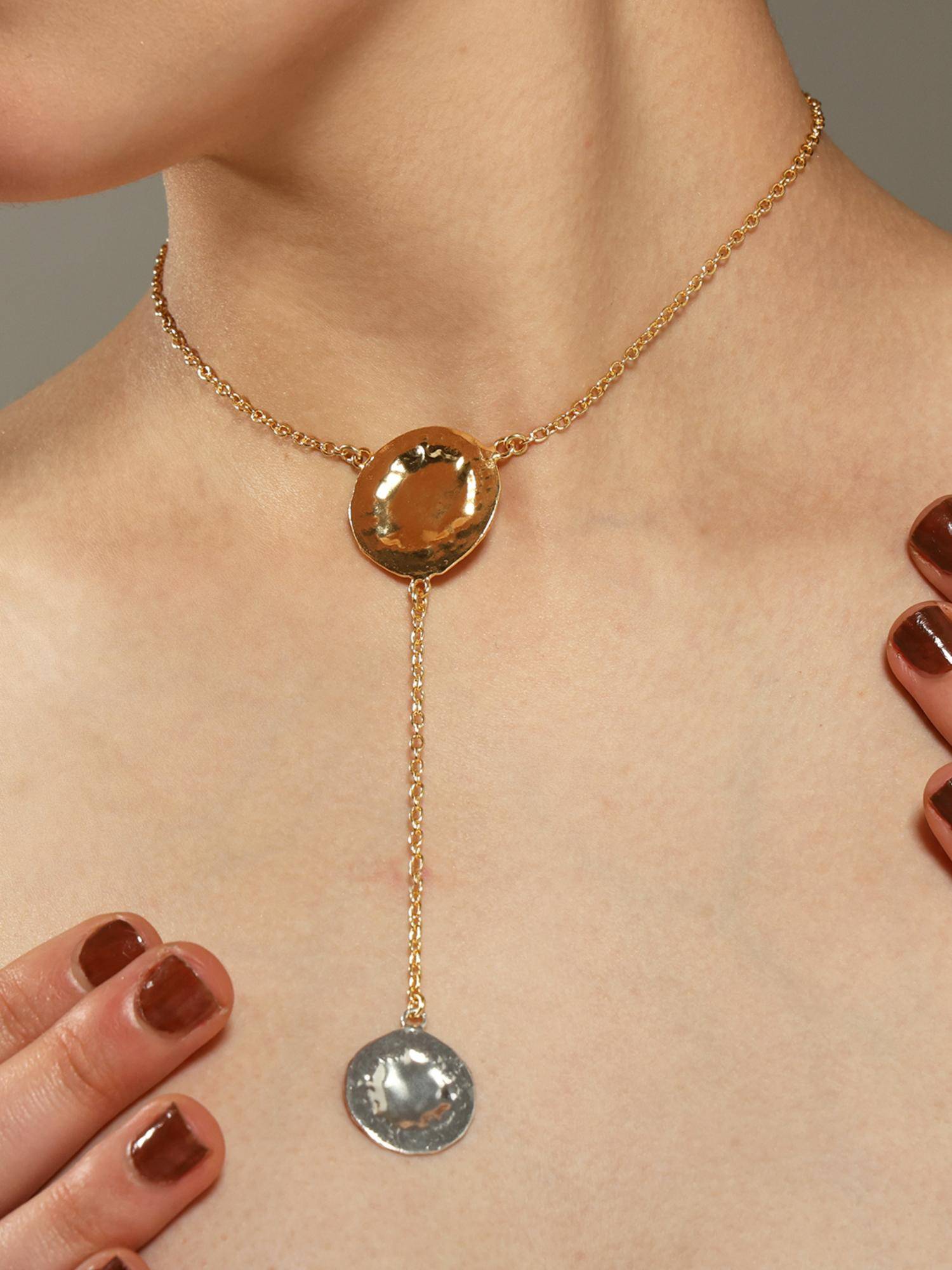 VENI Gold-Toned Brass Silver-Plated Oxidised Necklace