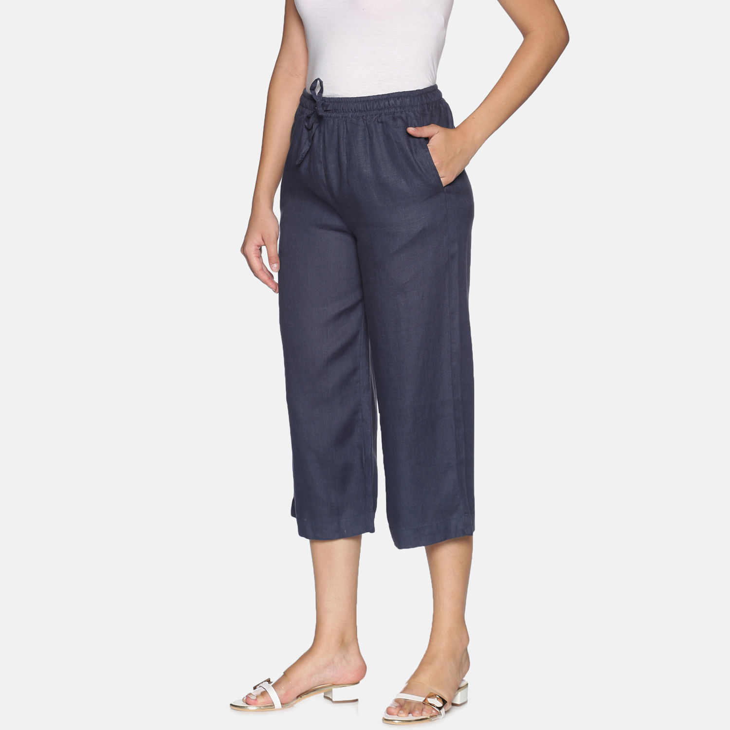 Buy People Blue Linen Pants for Women Online  Tata CLiQ