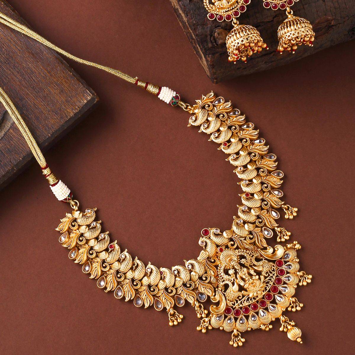 Viraasi Gold Plated Goddess Laxmi Temple Necklace Jewellery Set