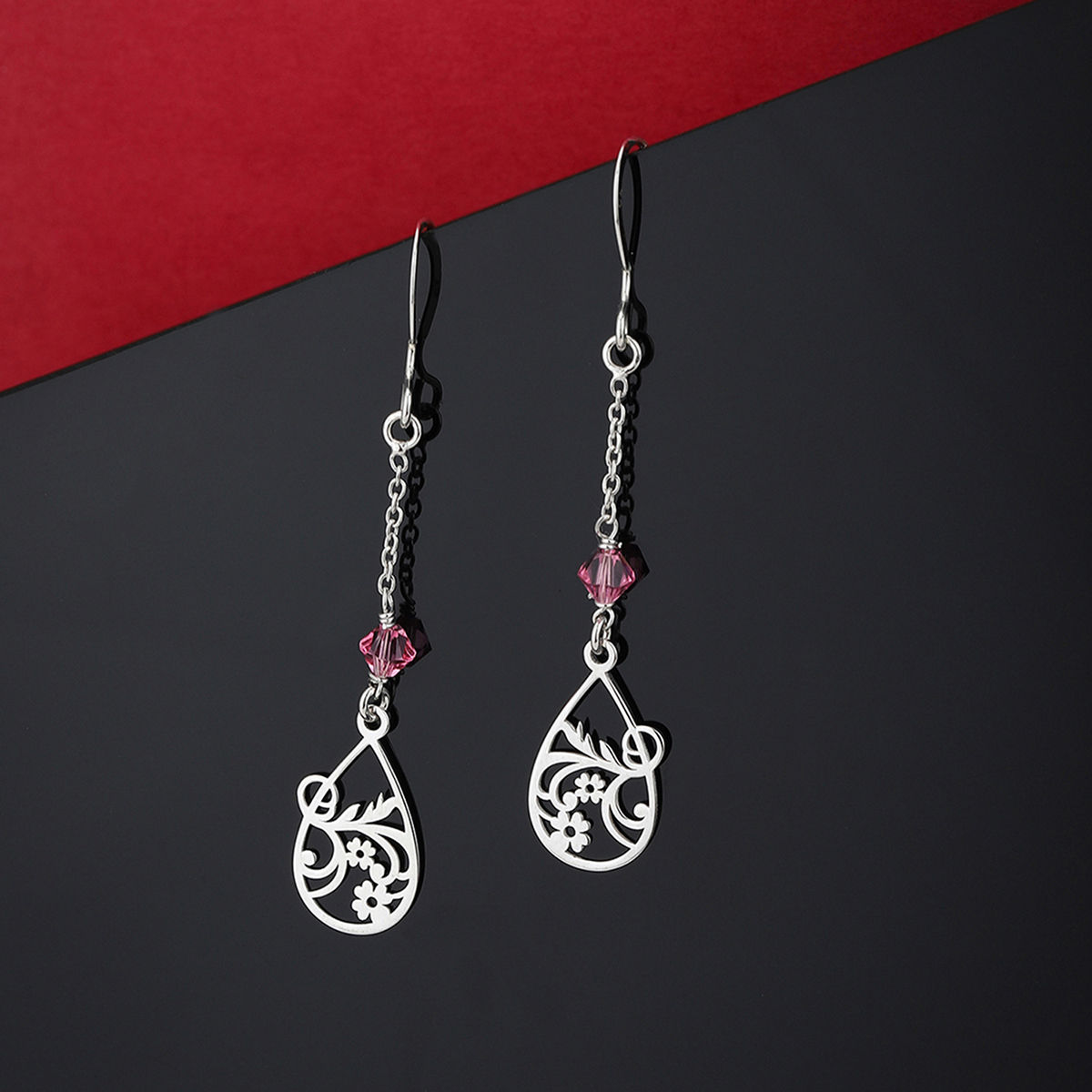 Buy Pink Glass Silver Earrings Online at Jayporecom